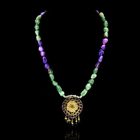 Kajol Stone Bead Purple Green Pendant Necklace