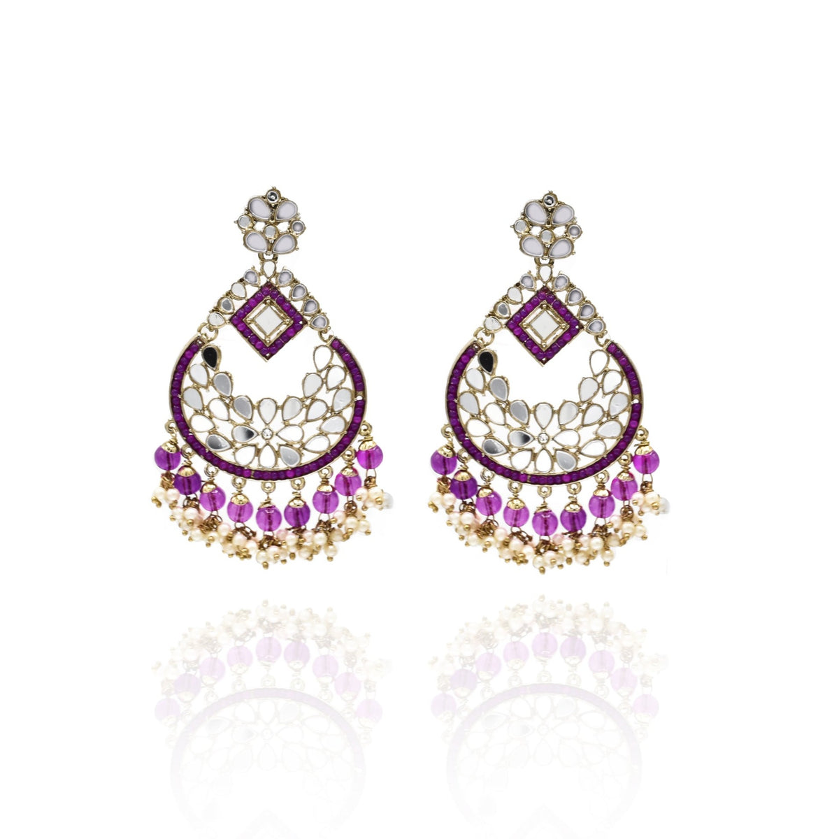 Sahiba Mirror Earrings Tikka Set Purple - The Pashm