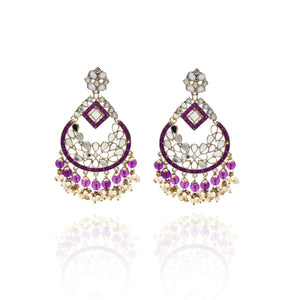Sahiba Mirror Earrings Tikka Set Purple - The Pashm