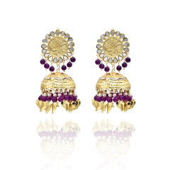 Pammi Mirror Jhumka Earrings Tikka Set Purple - The Pashm