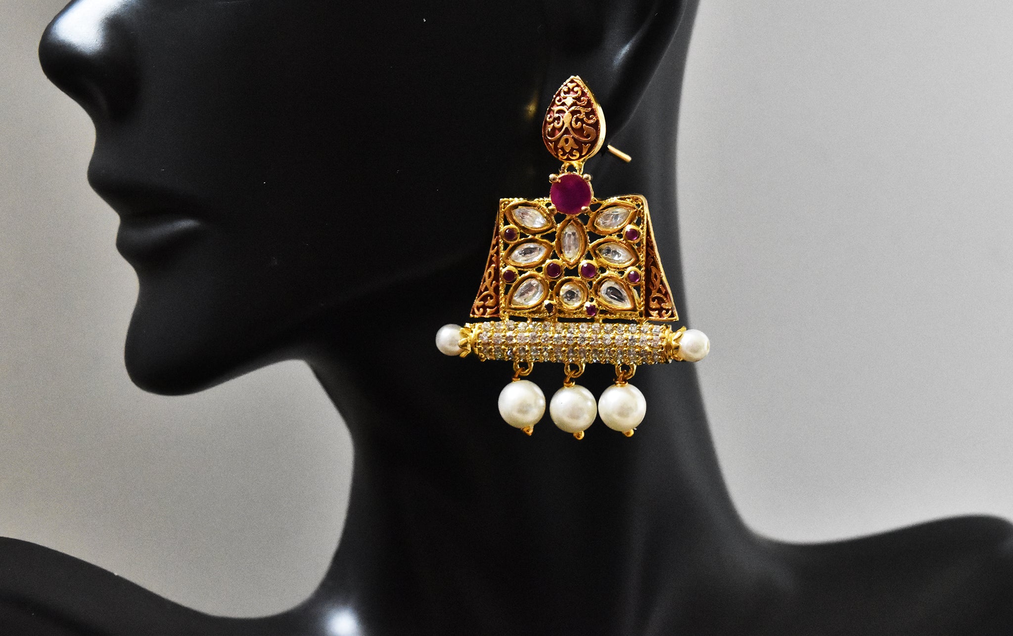 Nazia Kundan Meena Earrings  - The Pashm