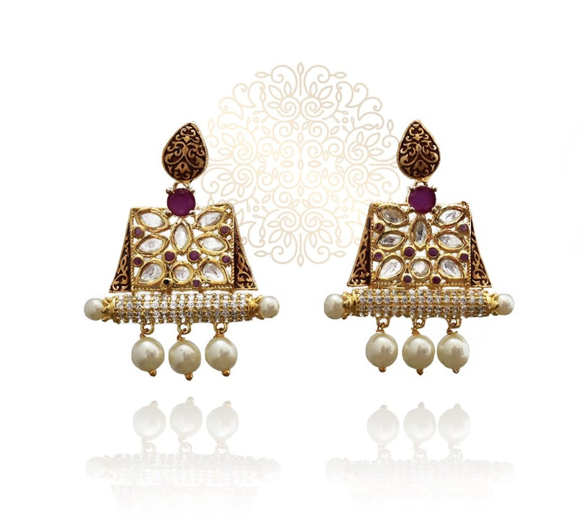 Nazia Kundan Meena Earrings  - The Pashm