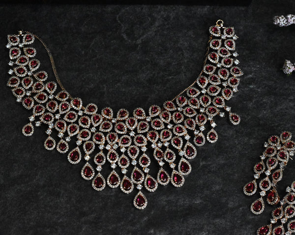 Vinni Red AD Necklace Set - The Pashm