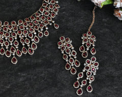 Vinni Red AD Necklace Set - The Pashm