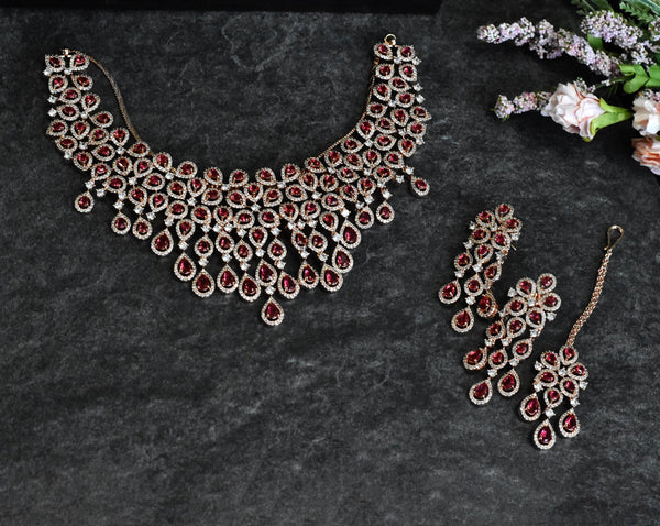 Vinni Red AD Necklace Set - The Pashm