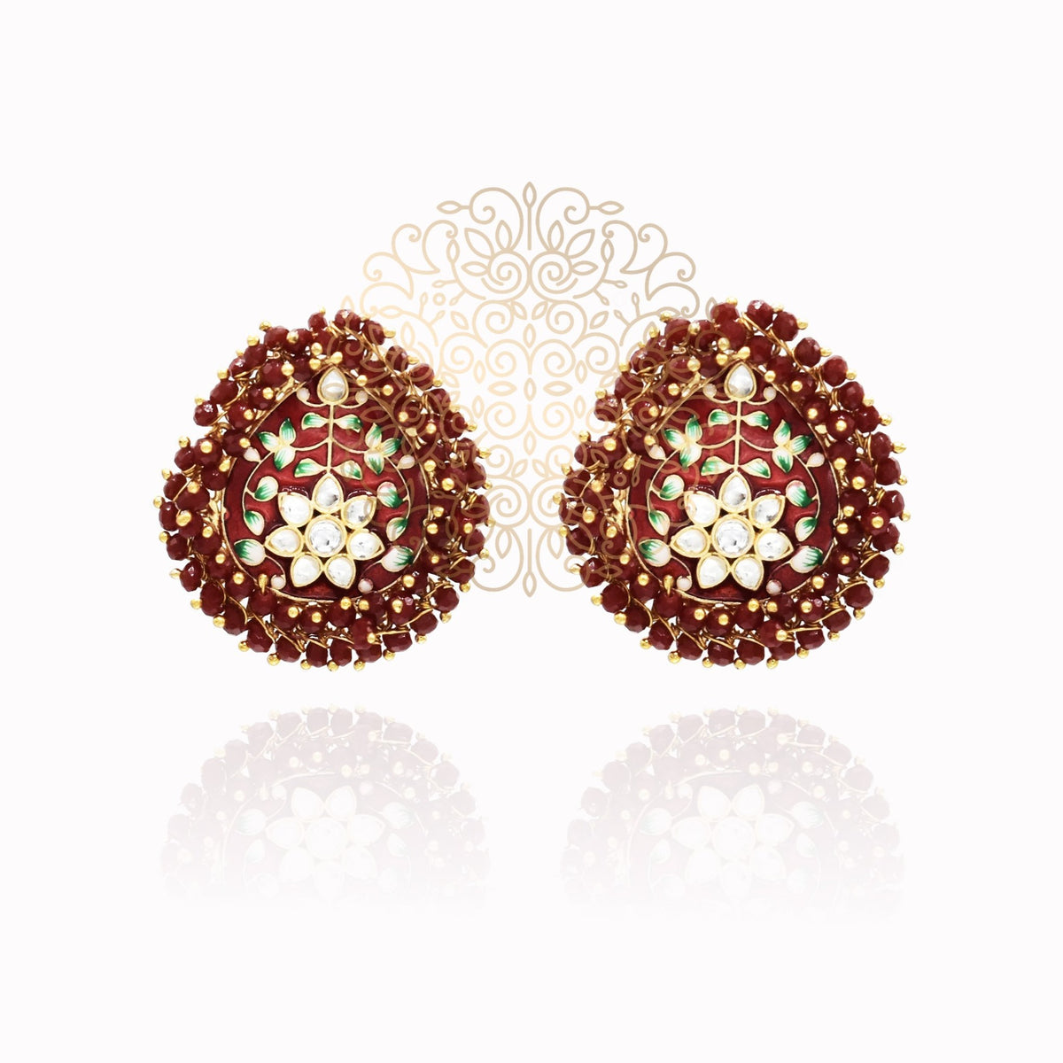 Faarha Meenakari Beaded Wreath Earrings Red - The Pashm