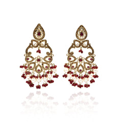 Sarita Polki Studded Set - Red - The Pashm