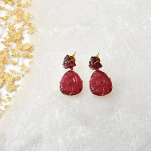 Sneha Handmade Carved Stone Earrings Red - The pashm