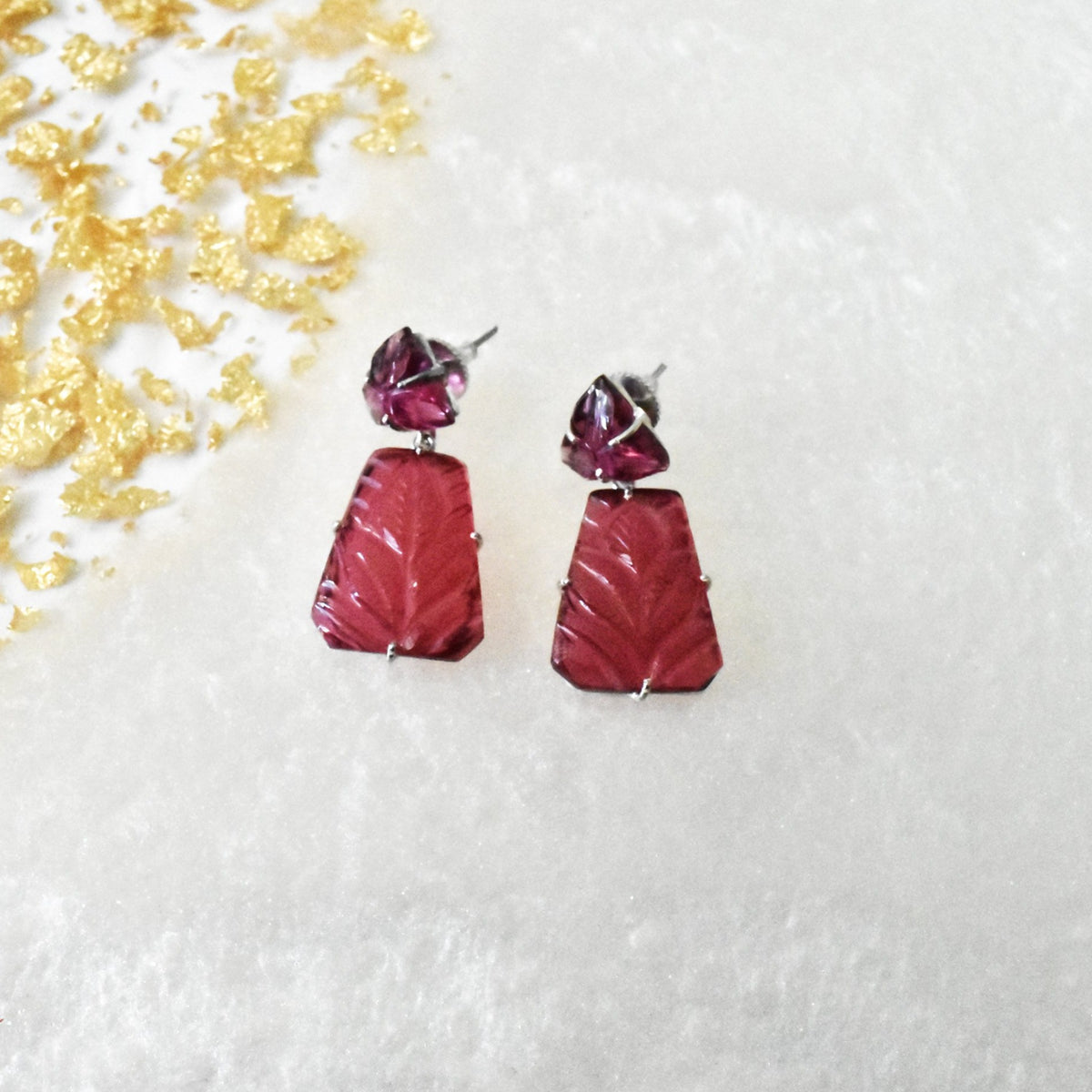 Misha Handmade Carved Stone Earrings Red - The Pashm