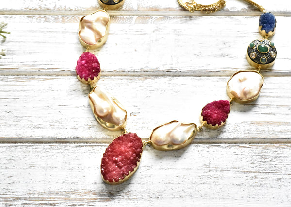 Red Druzy Tanjore Beads Necklace - The Pashm