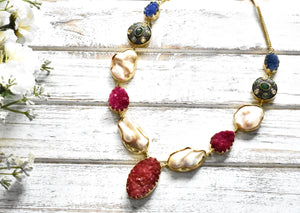 Red Druzy Tanjore Beads Necklace - The Pashm