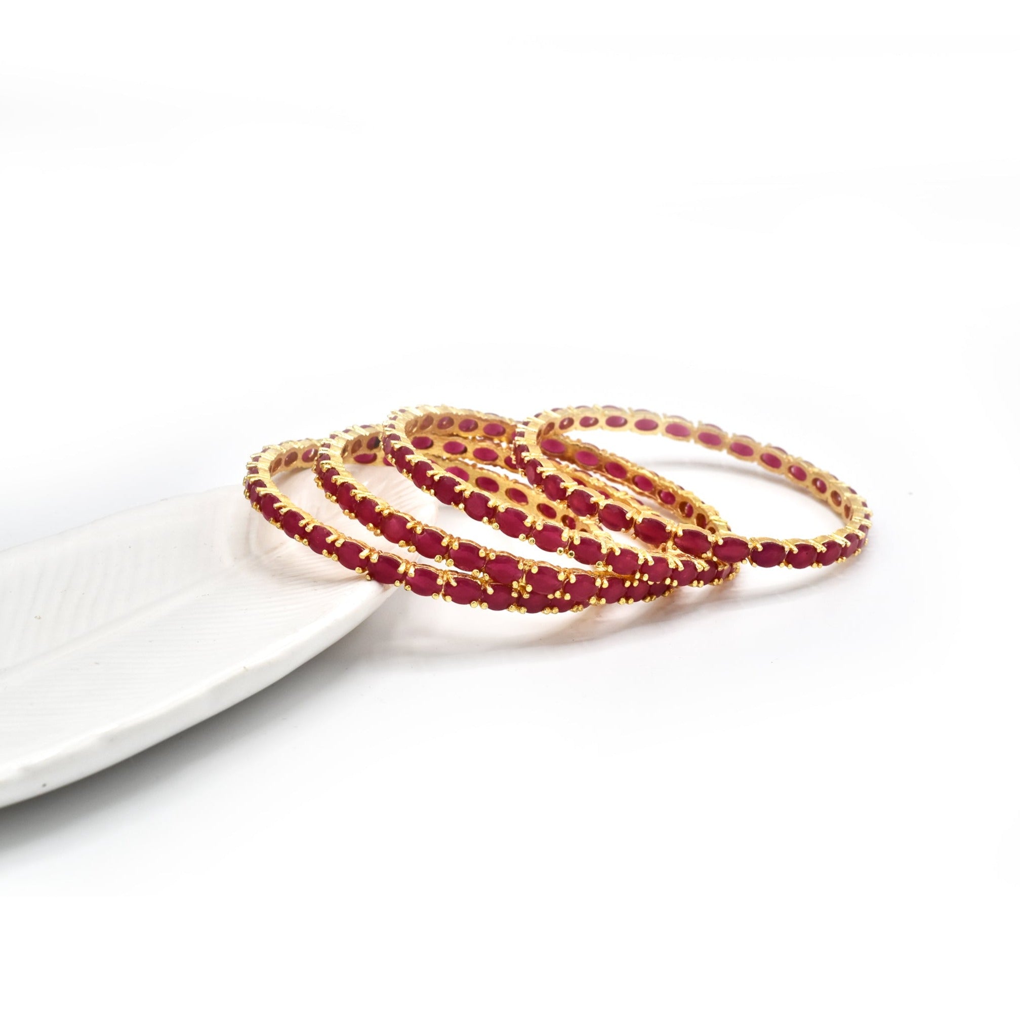 Colored Stones Bangles - Red - The Pashm