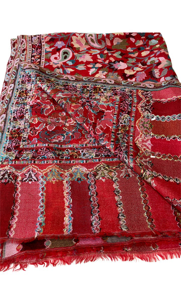 Red Floral Kani Wool Shawl - The Pashm