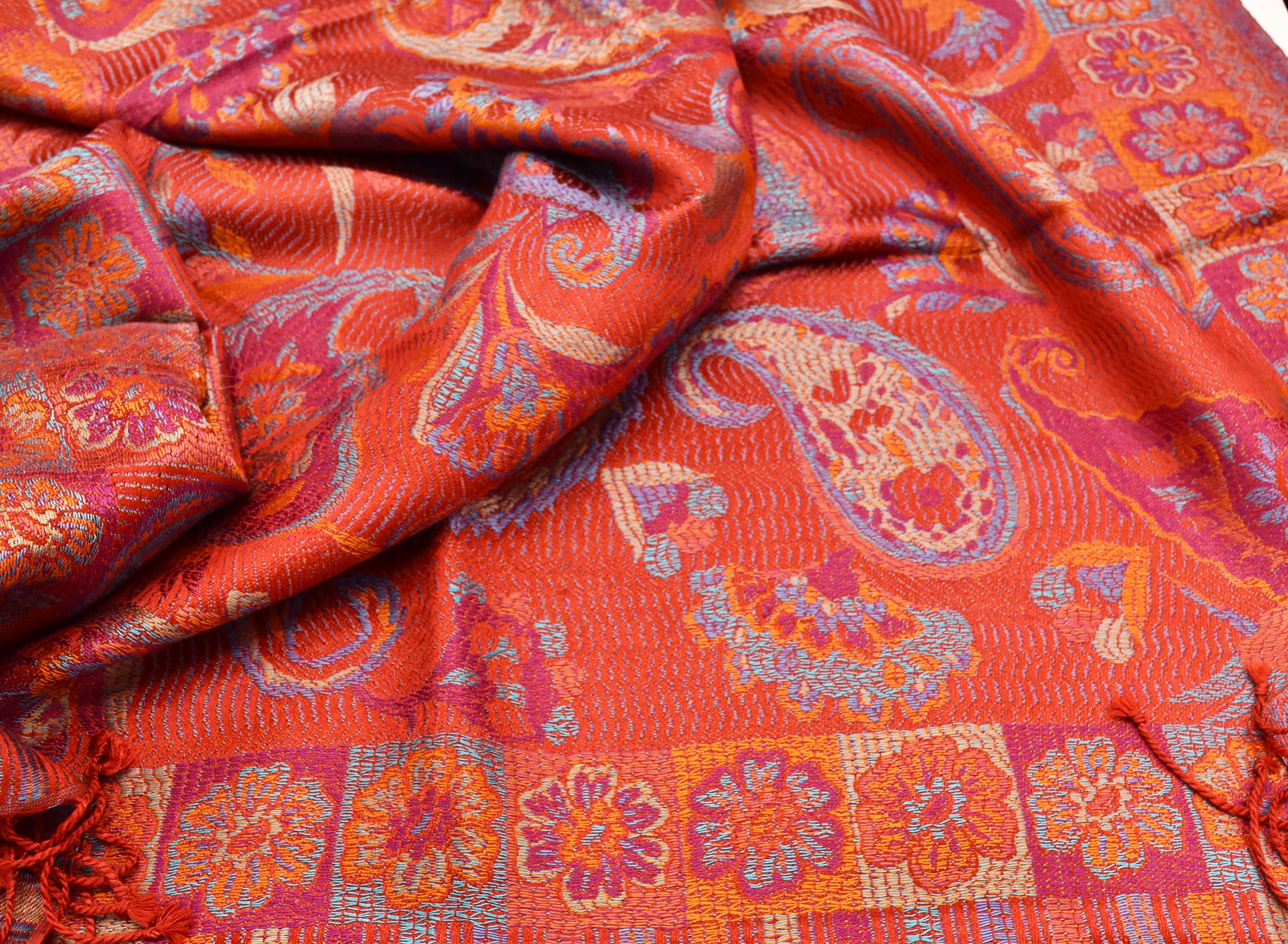 Red Paisley Silk Shawl - The Pashm