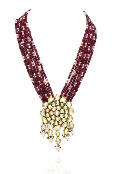 Adriti Kundan Red Maroon Necklace Set - The Pashm
