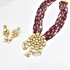 Adriti Kundan Red Maroon Necklace Set - The Pashm