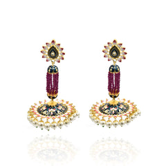 Madhu Meenakari Earrings - Blue Red - The Pashm