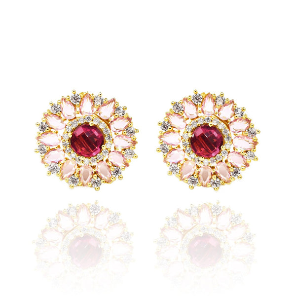 Starburst Crystal Studs - Red in Pink Hue - The Pashm