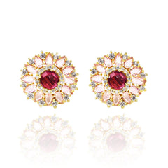 Starburst Crystal Studs - Red in Pink Hue - The Pashm