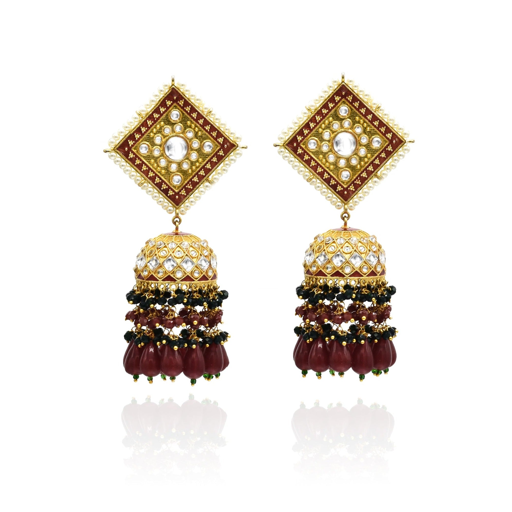 Mahima Meenakari Earrings Tikka Set Red - The Pashm