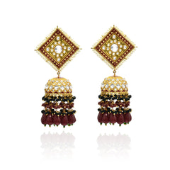 Mahima Meenakari Earrings Tikka Set Red - The Pashm