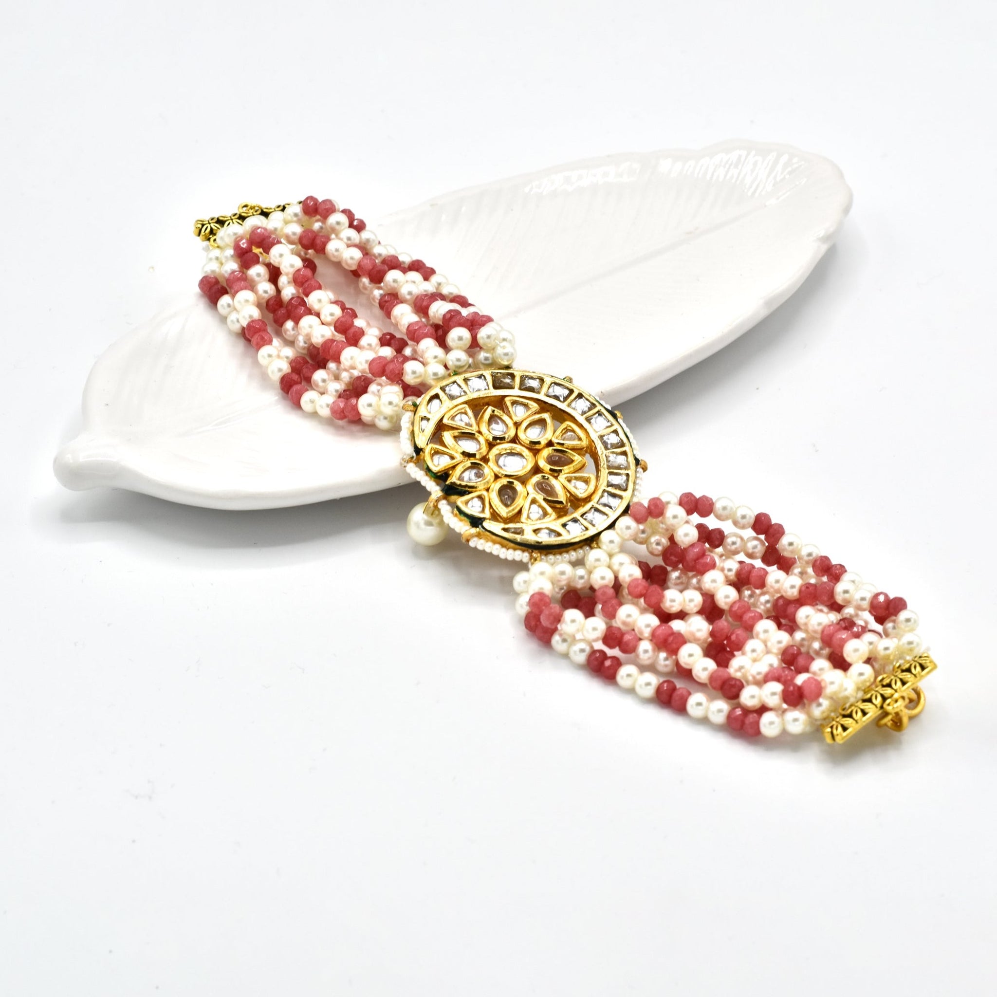 Amaar Beaded Pearl Kundan Bracelet - The Pashm