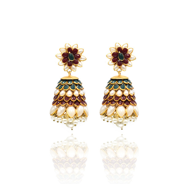 Alia Flower Jhumka Earrings - Multicolor - The Pashm