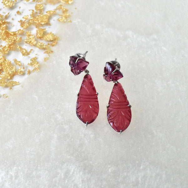 Pakhi Handmade Carved Stone Earrings Red - The Pashm