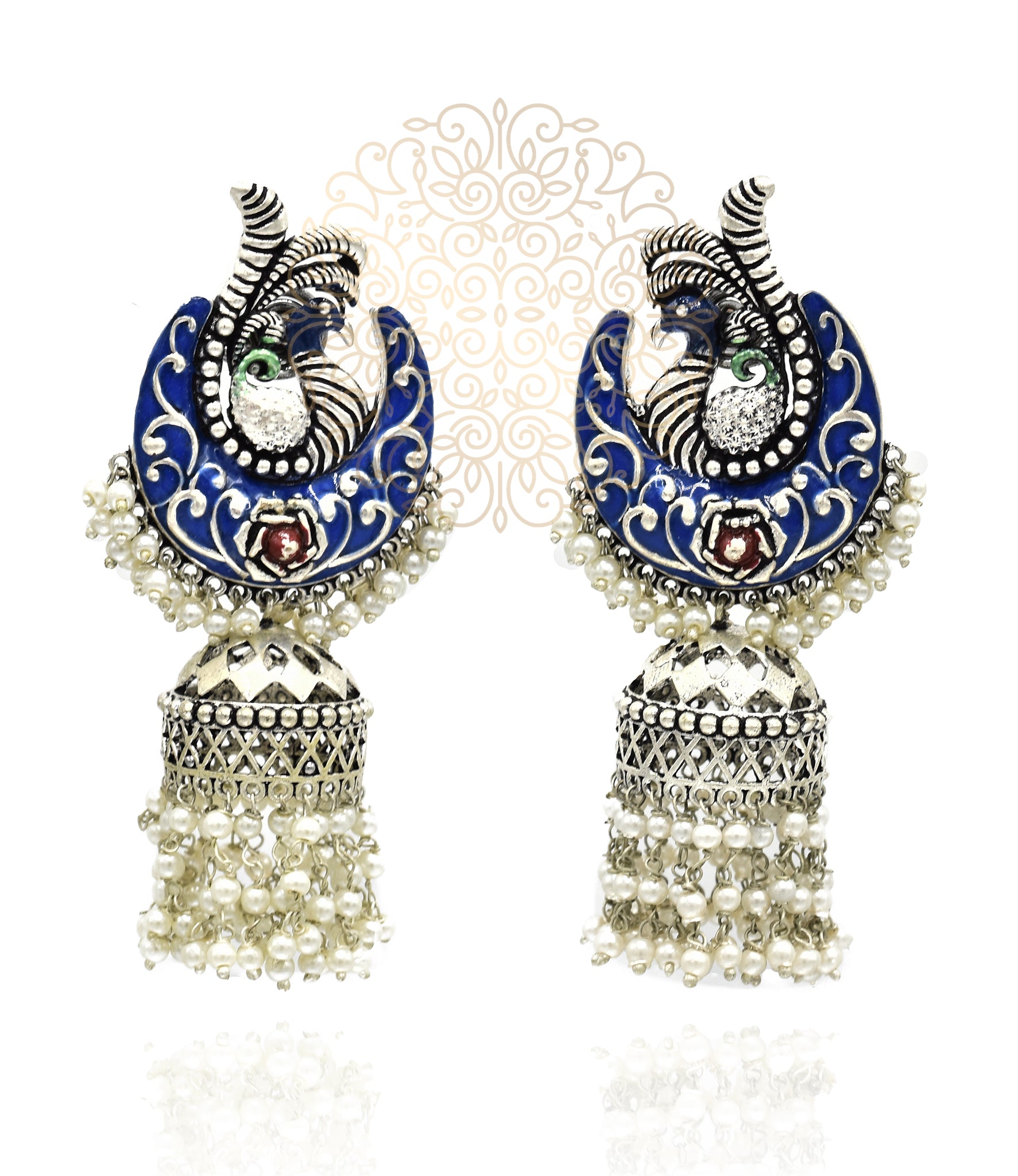 Kruttika Hand Painted Silver Earrings - Blue - The Pashm