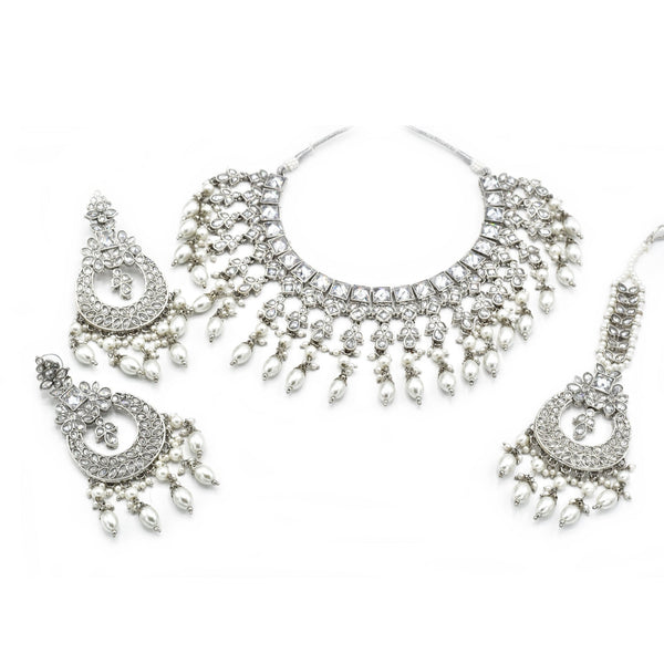 Ayesha Jarkan Tassel Pearl Set - Silver - The pashm