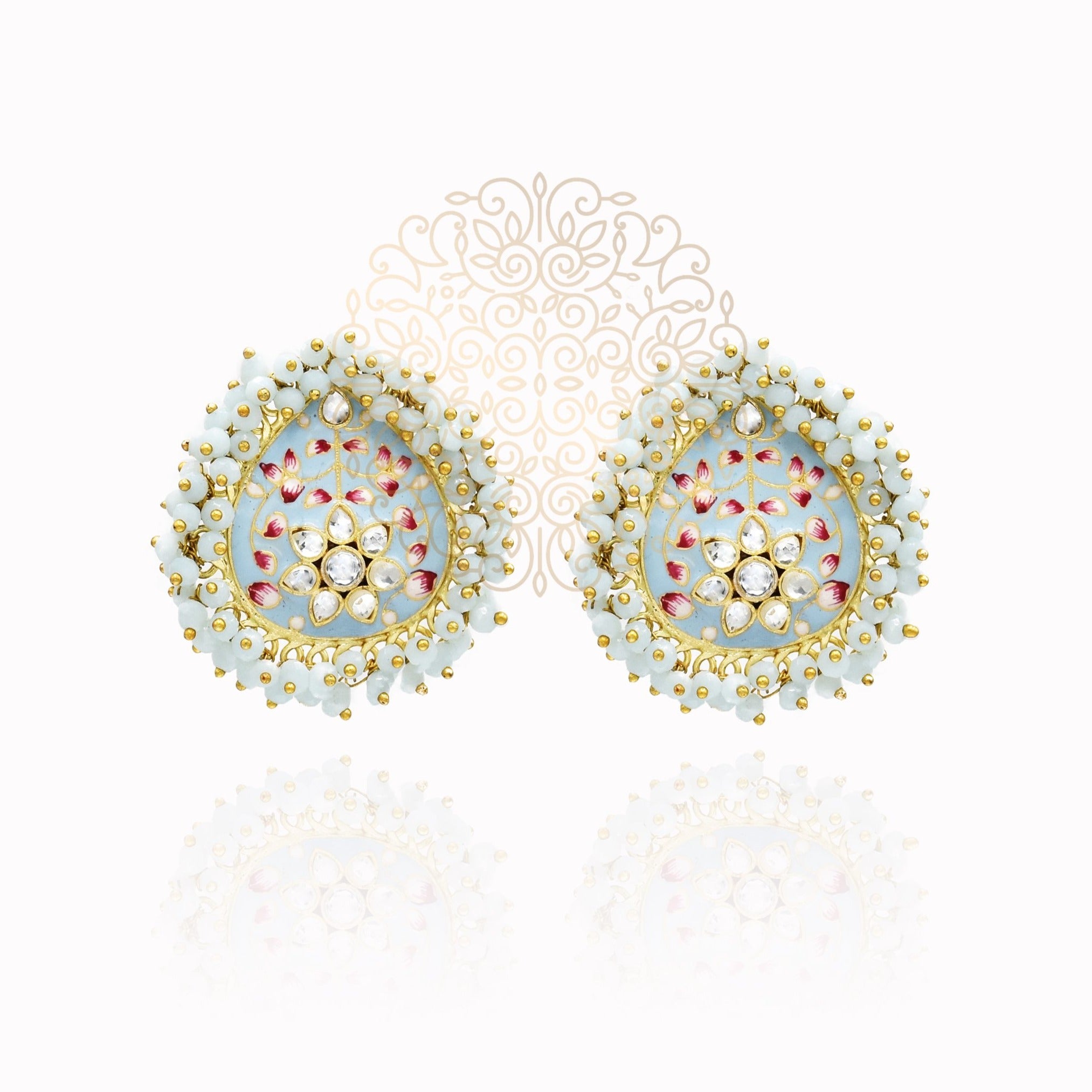 Faarha Meenakari Beaded Wreath Earrings Sky Blue - The Pashm