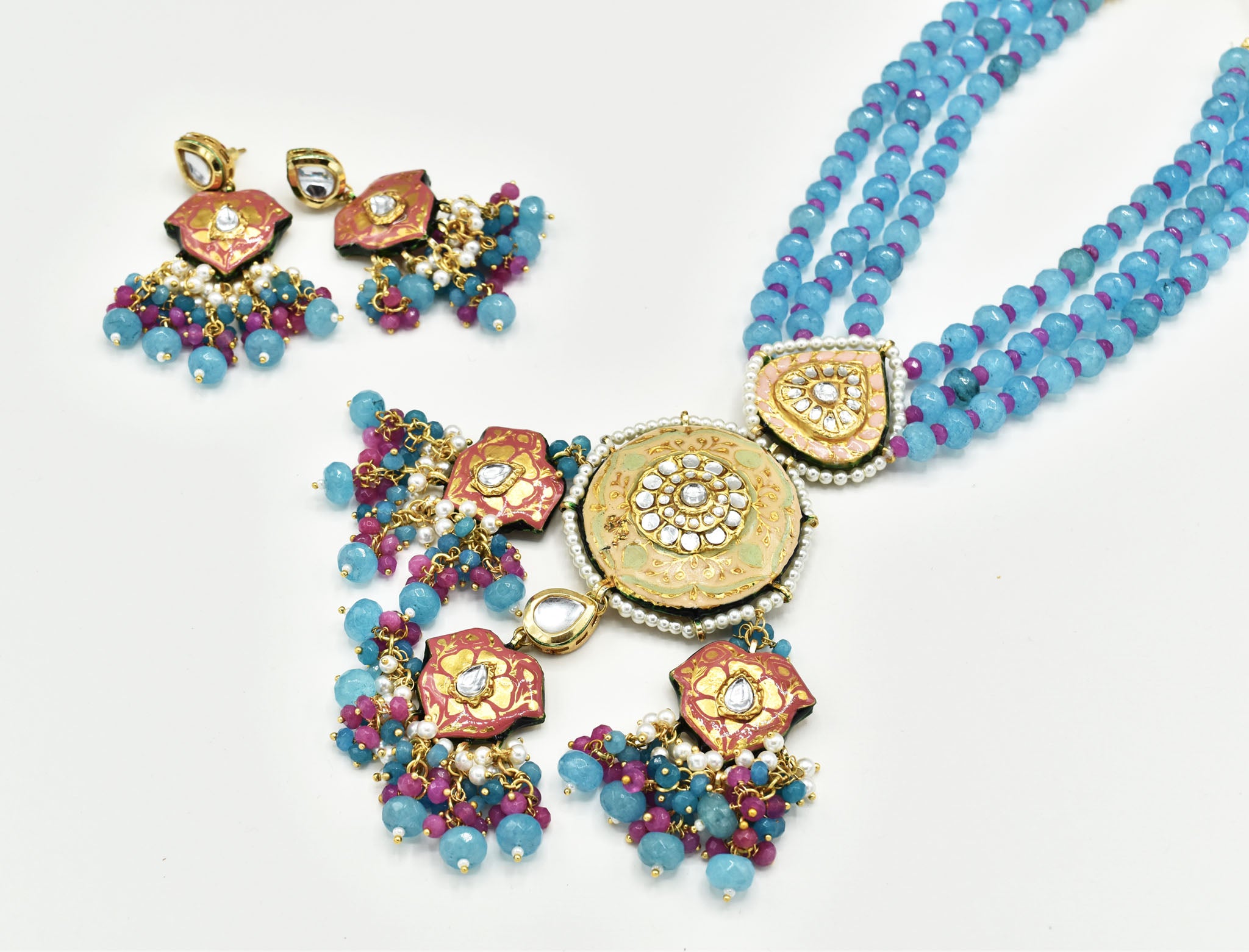 Aisha Lac Sky Blue Beaded Set - The Pashm