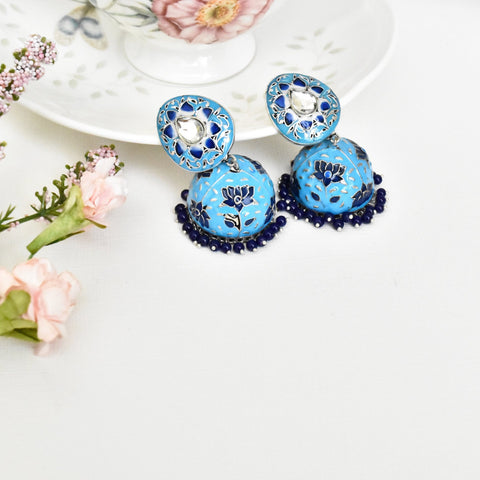 Neerja Meenakari Lotus Sky Blue Earrings - The Pashm