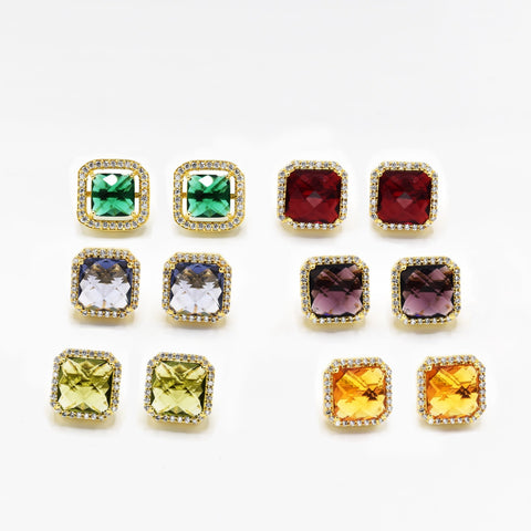 Crystal Stone Square AD Studs - The Pashm