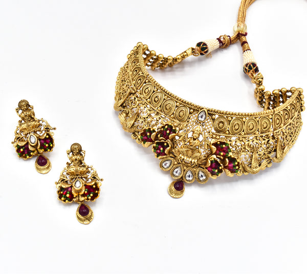 Devi Antique Gold Temple Choker Set - The Pashm