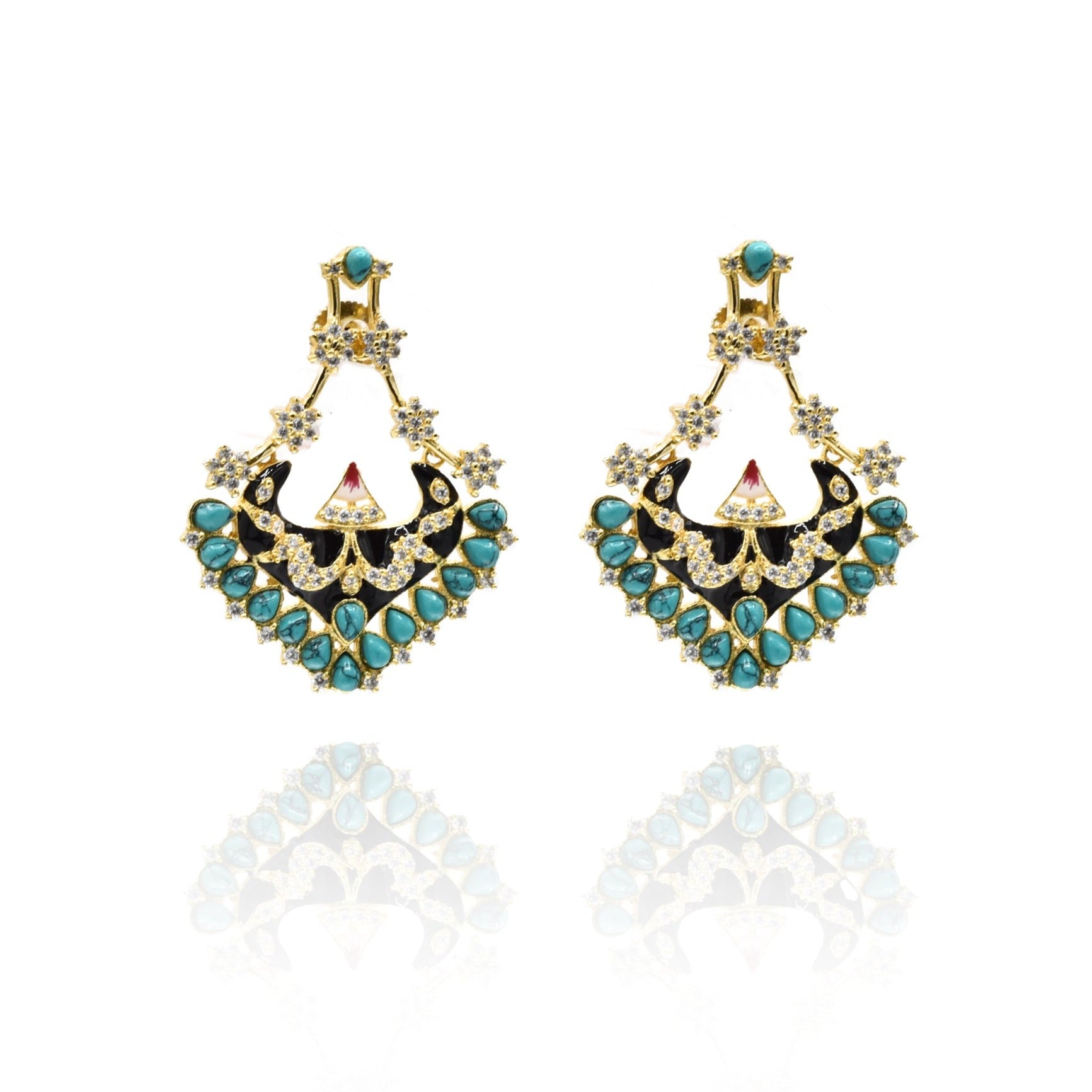 Vaidehi Meenakari Studded Earrings Navy Blue Turquoise - The Pashm