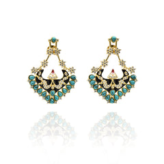 Vaidehi Meenakari Studded Earrings Navy Blue Turquoise - The Pashm