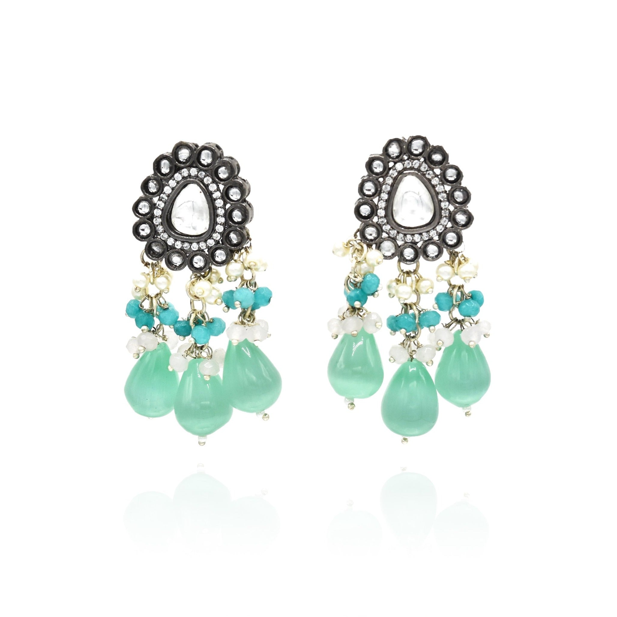 Lydia Kundan Necklace Set - Mint - The Pashm