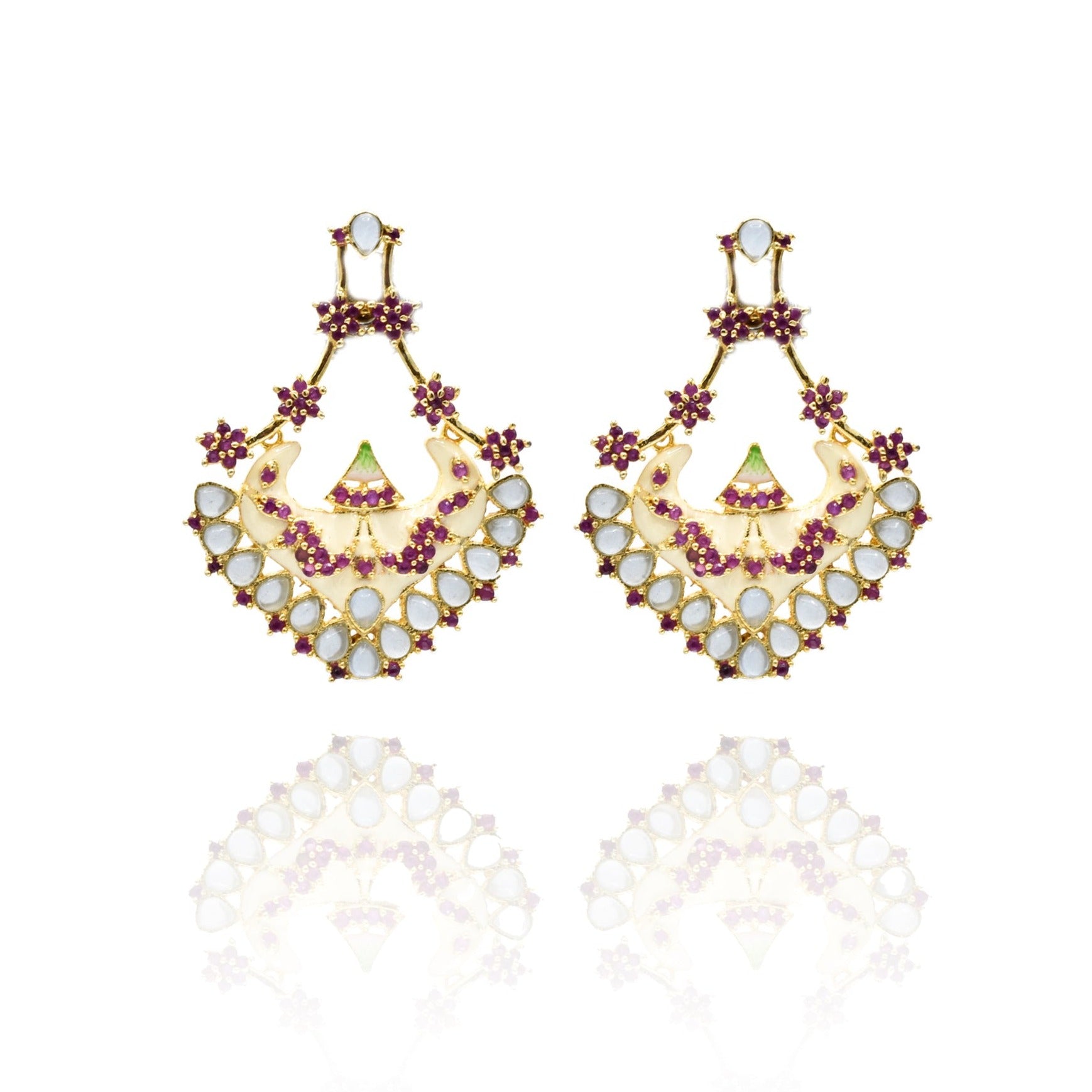 Vaidehi Meenakari Studded Earrings Ivory Grey - The Pashm