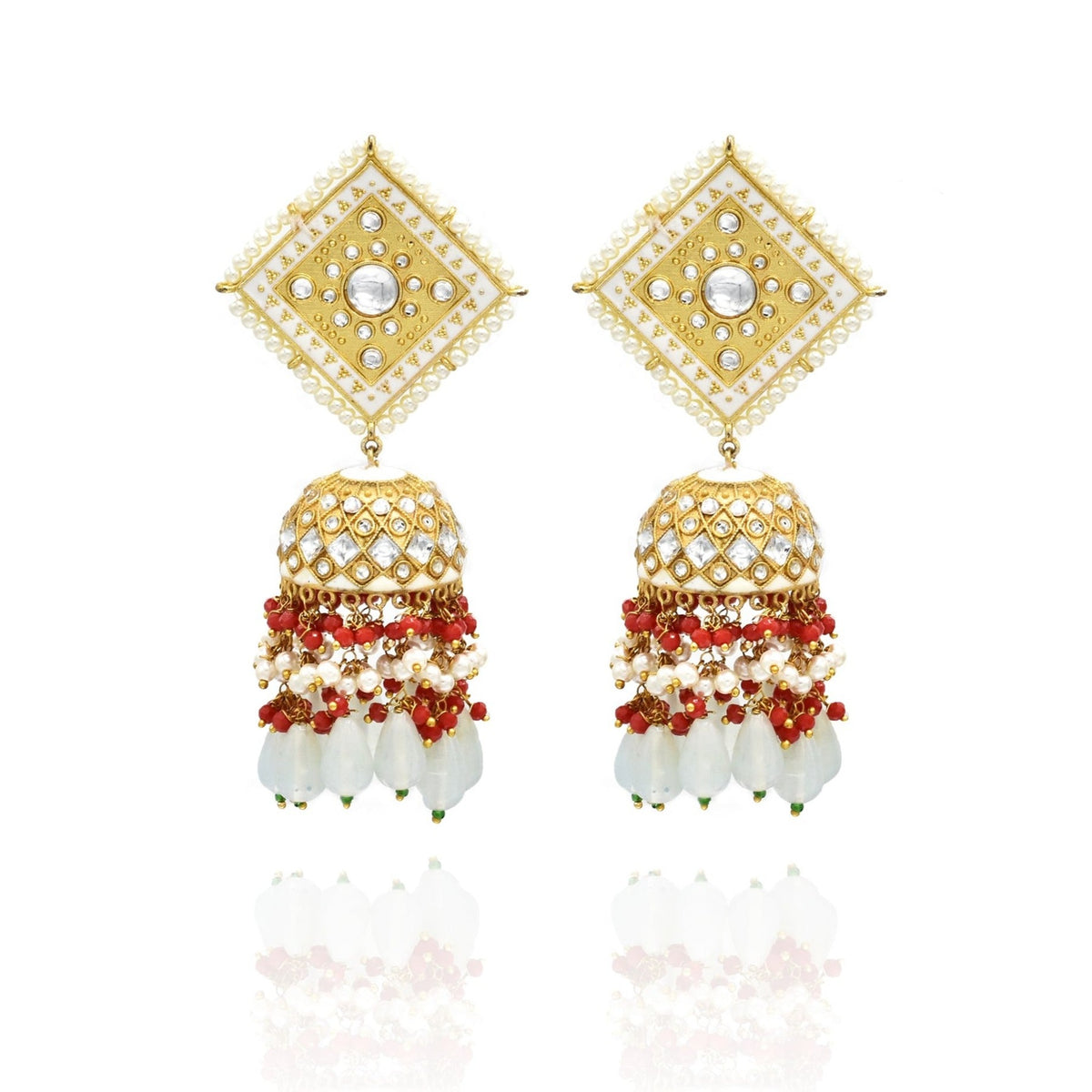 Mahima Meenakari Earrings Tikka Set White - The Pashm