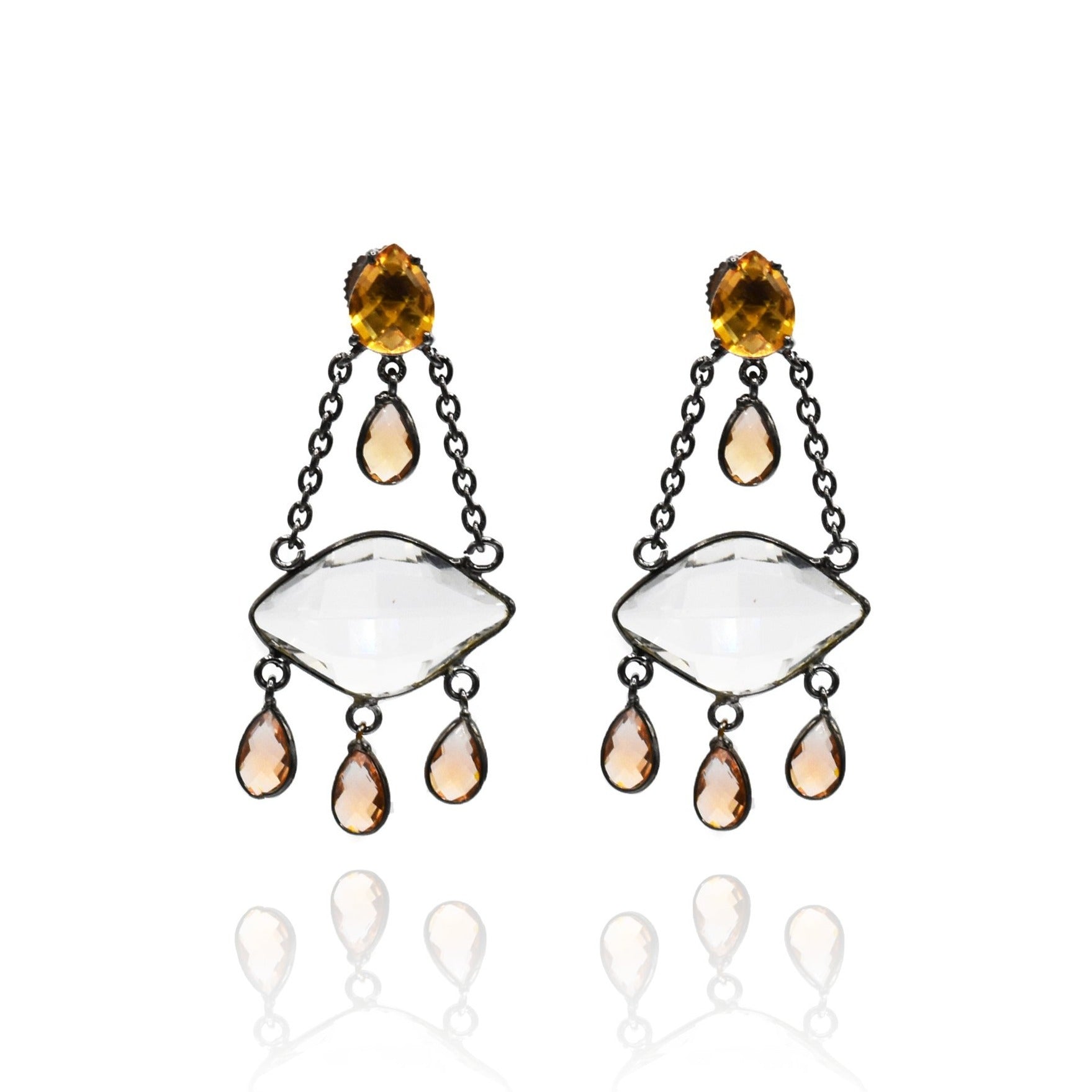 Crystal Colored Drops Earrings Amber - The Pashm