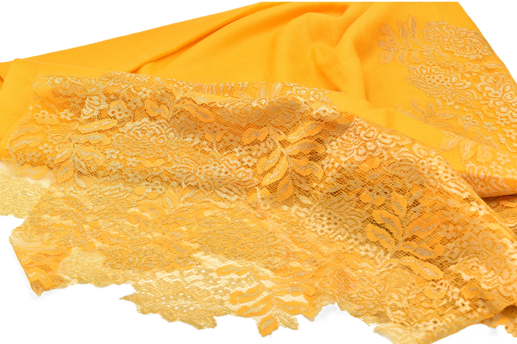French Chantilly Lace Patch Fine Wool Shawl Yellow - The Pashm